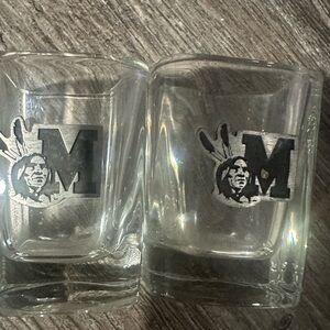 Set of 2 Clear Glass Square Shot Glasses with Black Logo